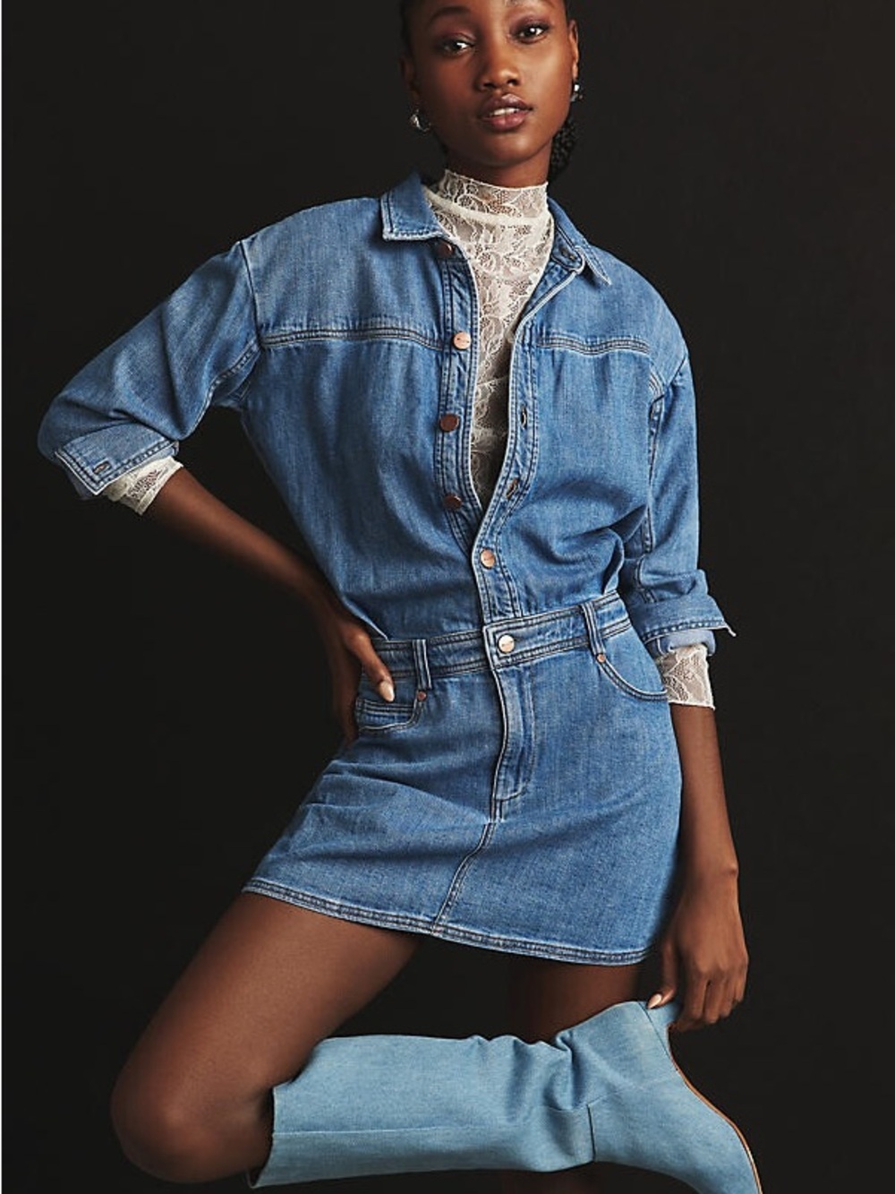 Anthropologie Pilcro Long-Sleeve Denim Micro Mini Shirt Dress